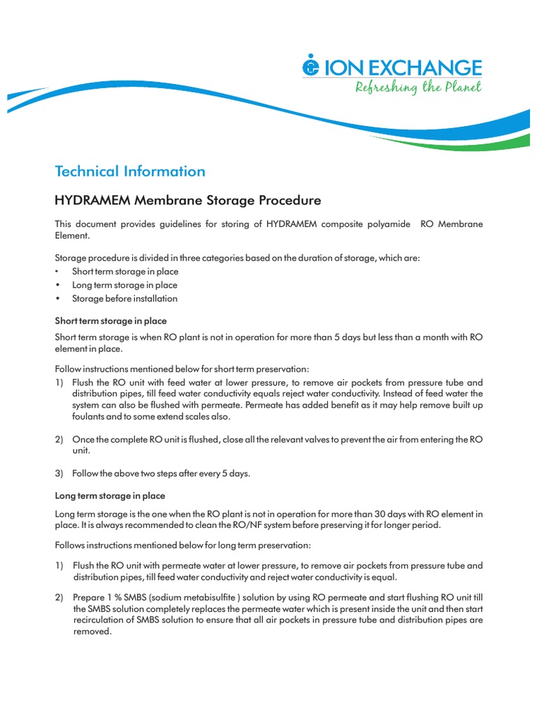 RO Membrane Storage Guidelines | PDF | Membrane | Chemical Process ...