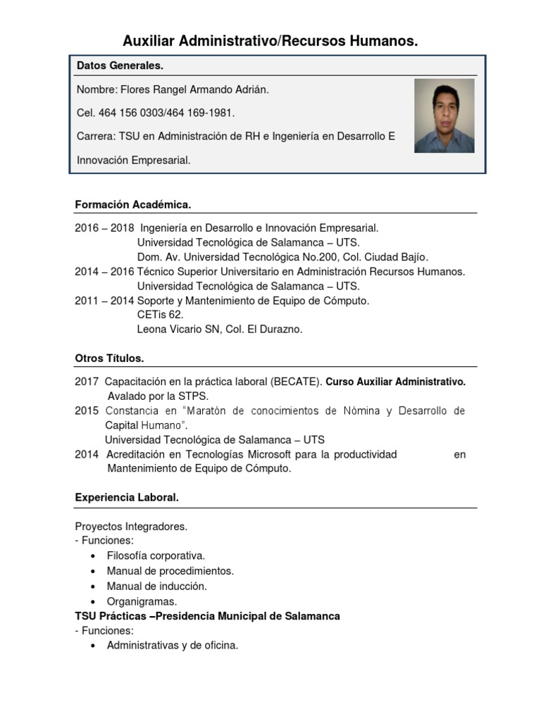 Curriculum Vitae Armando Flores PDF Gestión de recursos humanos