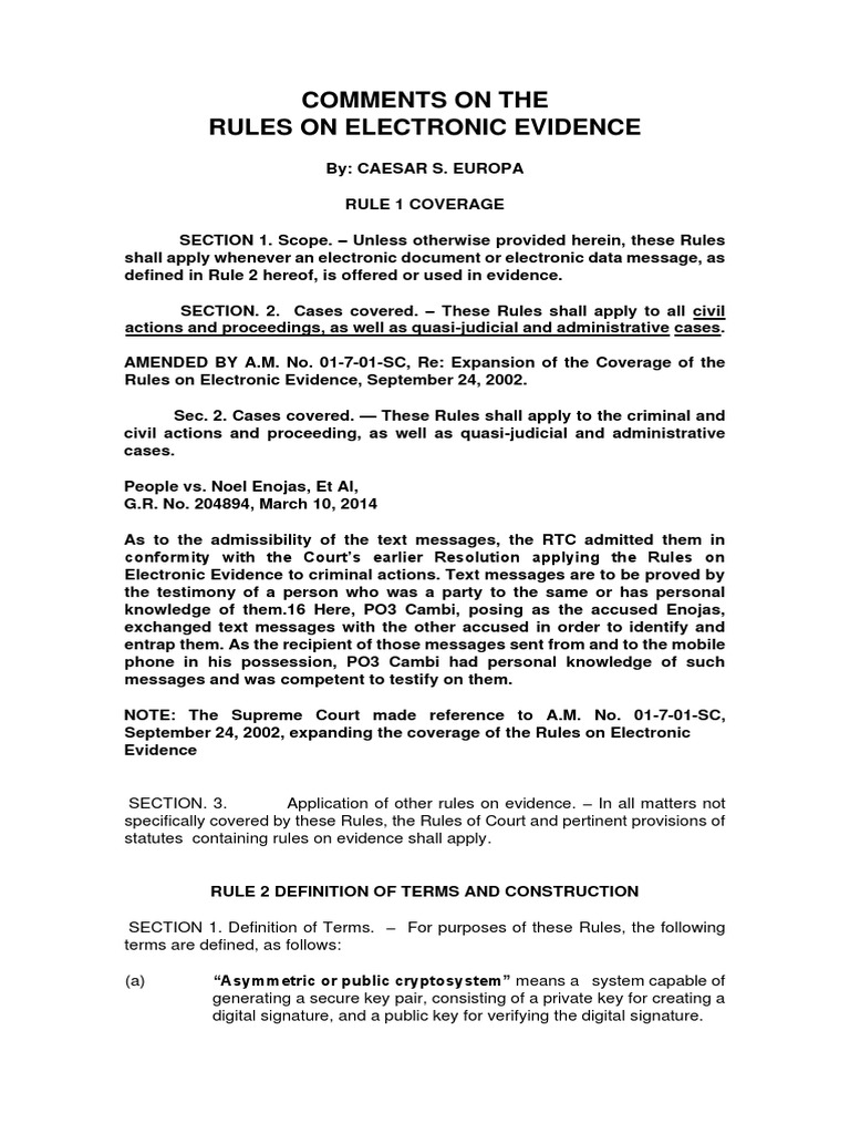 Rules On Electronic Evidence 2019 PDF | PDF | Affidavit | Public Key
