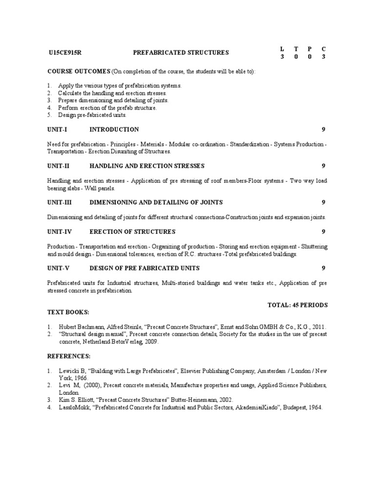 Prefabricated Structures Course Syllabus | PDF | Precast Concrete ...