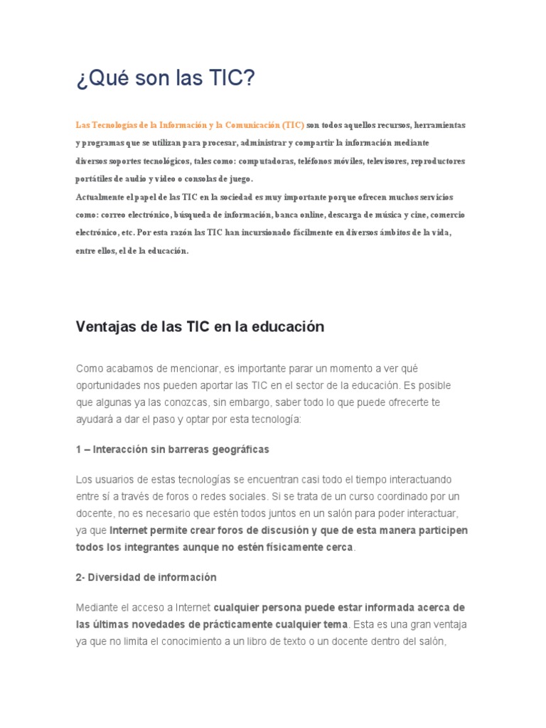Ventajas y desventajas de las TIC en educación | PDF | Tecnología de ...