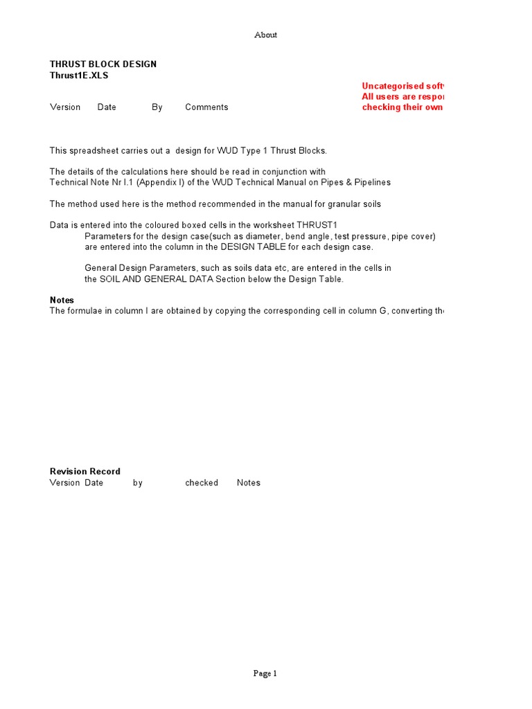 Thrust Block Design Thrust1E.XLS Uncategorised Software All Users Are