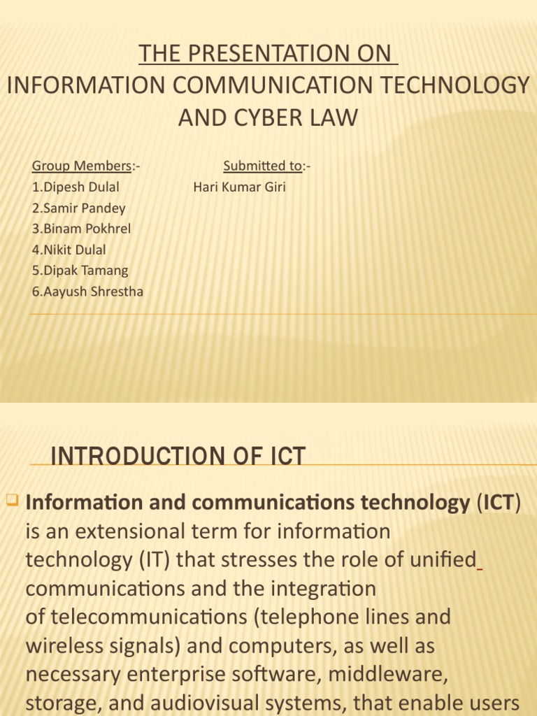 The Presentation On Information Communication Technology and Cyber Law ...