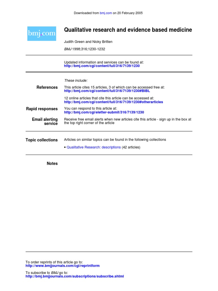 Qualitative Research and Evidence Based Medicine | PDF | Meta Analysis ...