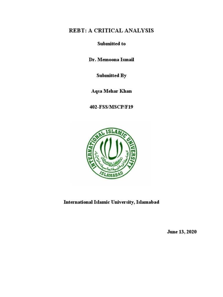 Critical Analysis REBT PDF Rational Emotive Behavior Therapy