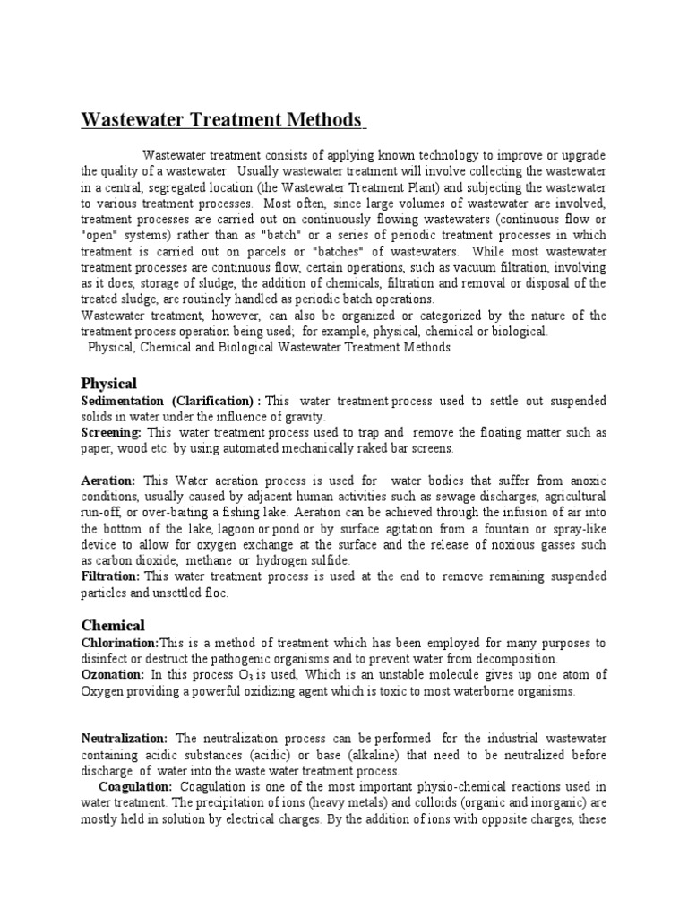 Wastewater Treatment Methods Explained | PDF | Sewage Treatment | Water ...