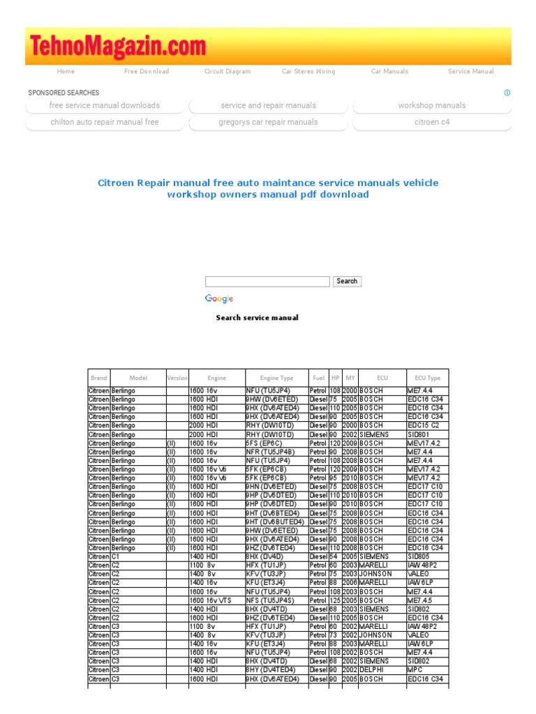 Citroen Repair Manual Free Auto Maintance Service Manuals Vehicle ...