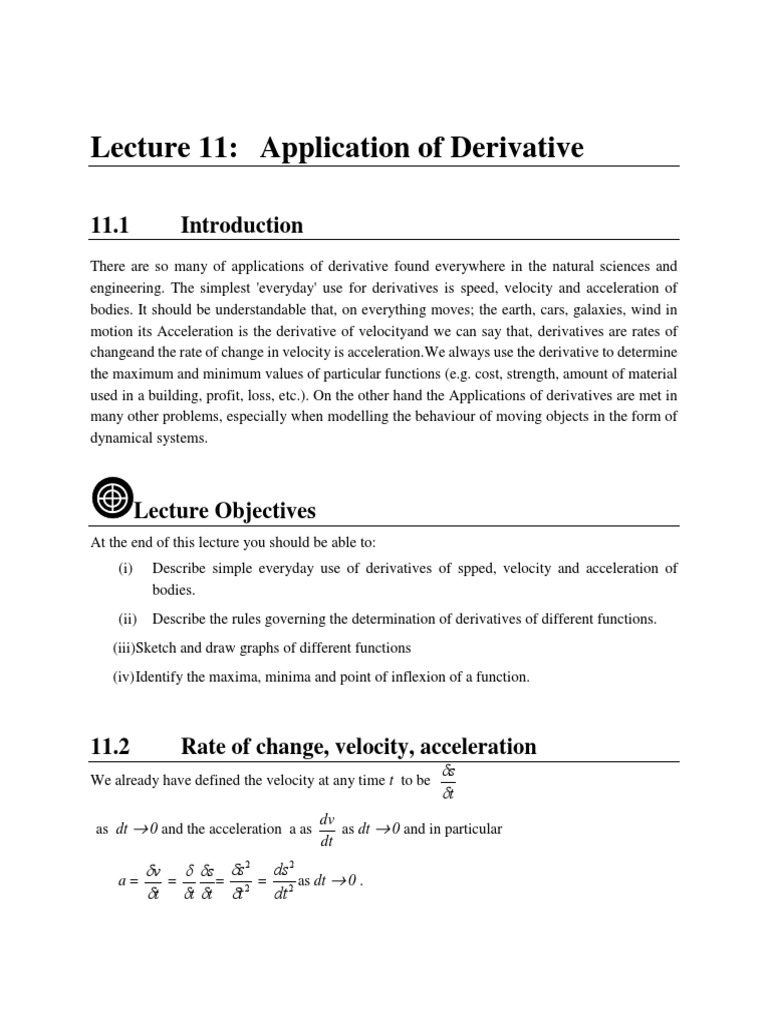 Lecture 11: Application of Derivative: DT DV | PDF | Derivative ...