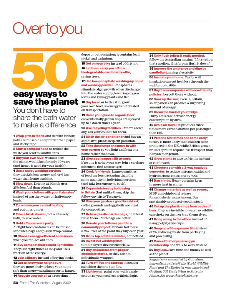50 Easy Ways to Save the Planet | PDF | Compact Fluorescent Lamp ...
