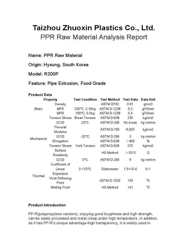 PPR Raw Material Data PDF Extrusion Civil Engineering