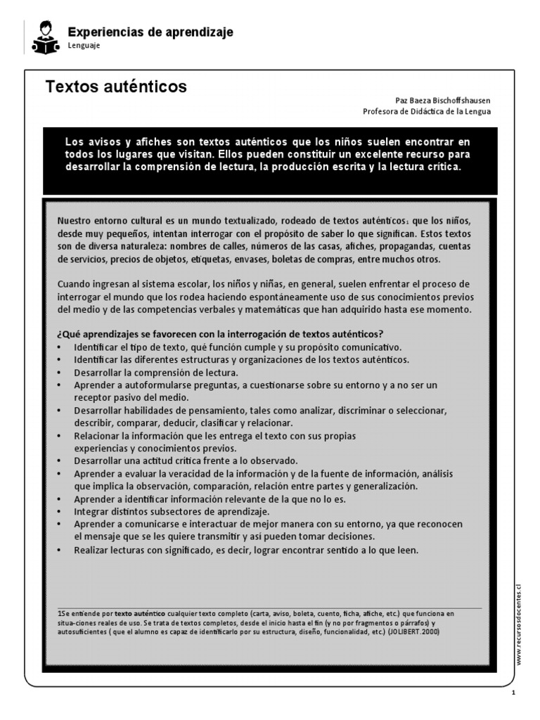Interrogación de Textos Auténticos en Clase | PDF | Aprendizaje ...