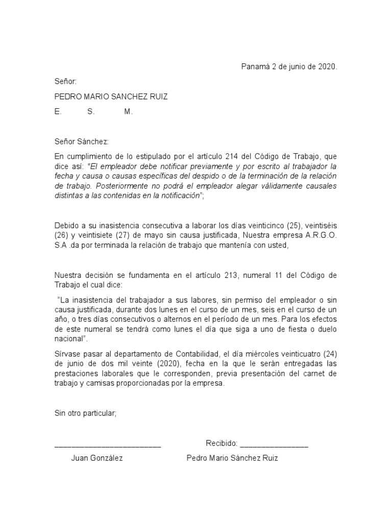 Codigo De Trabajo De Panama Articulo 212 Y 213