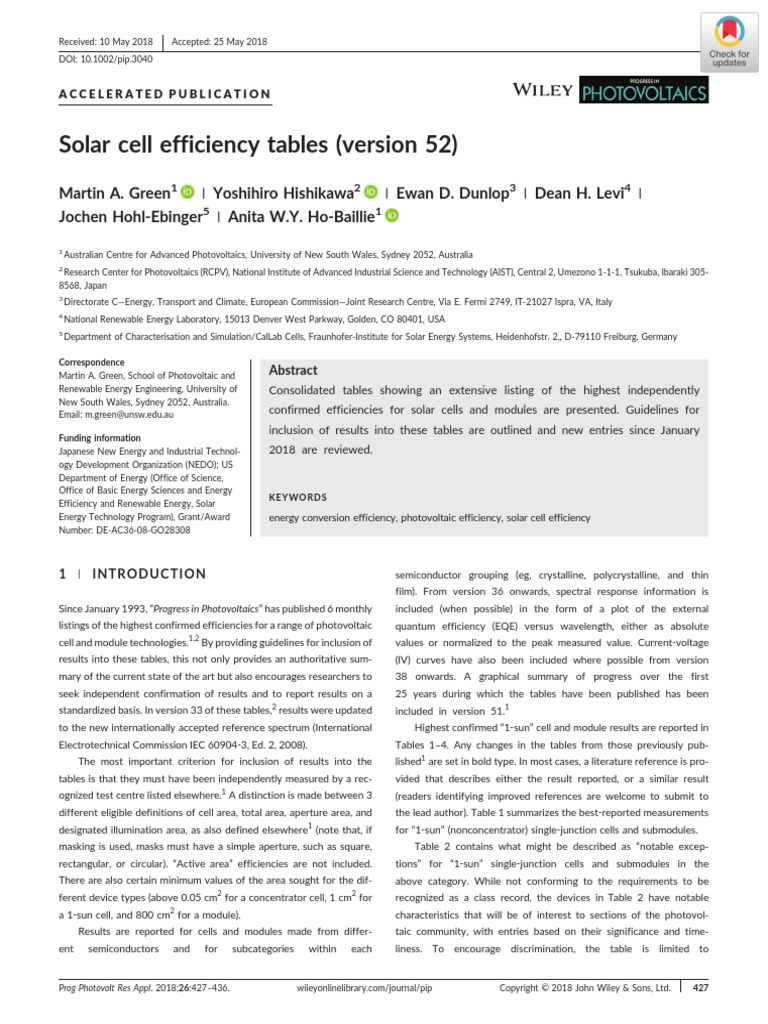 Solar Cell Efficiency Tables | PDF | Solar Cell | Photovoltaics