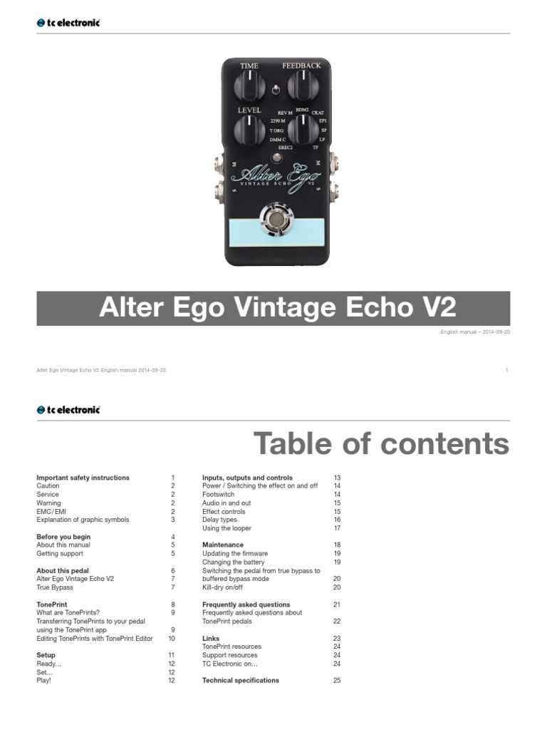 Alter Ego Vintage Echo V2 Manual | PDF | Power Supply | Amplifier