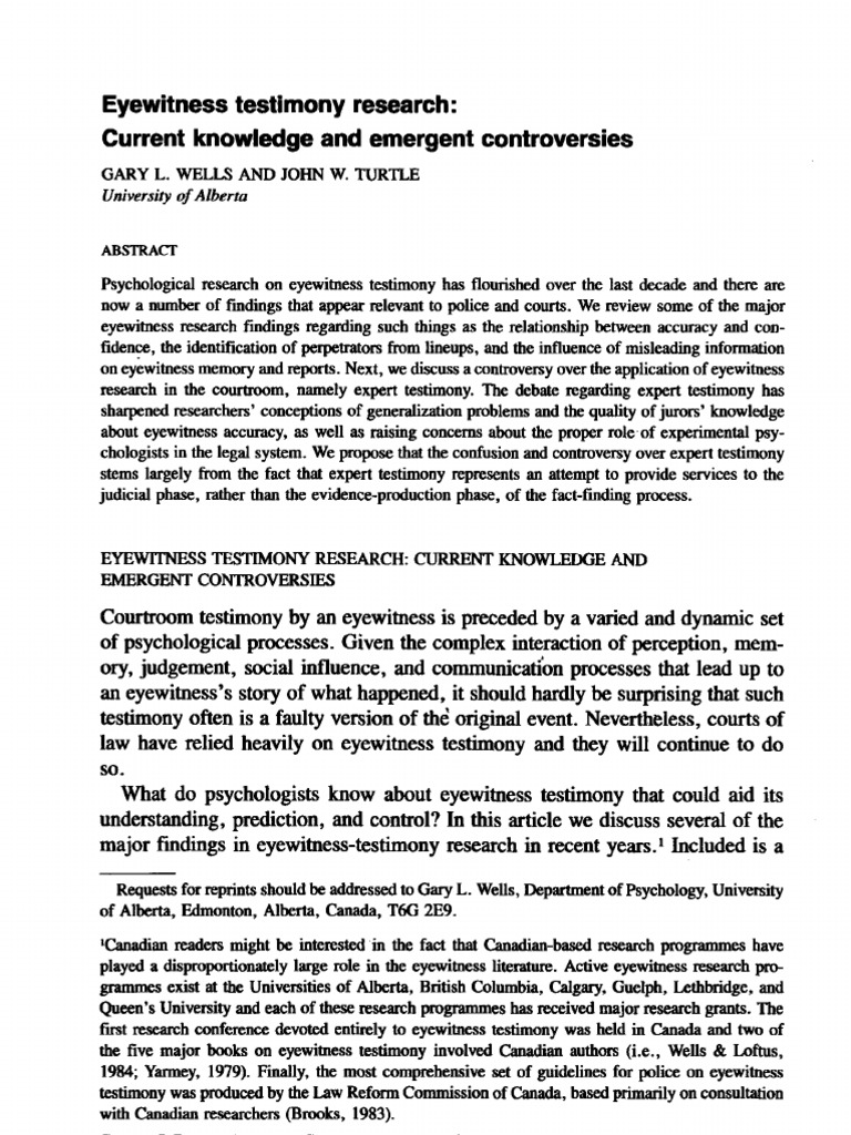 Eyewitness Testimony Research Paper