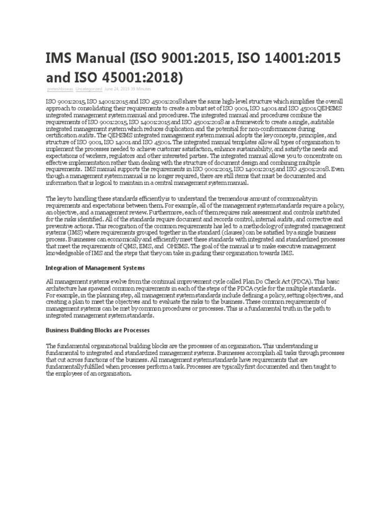A Guide to Implementing an Integrated ISO 9001, ISO 14001 and ISO 45001 ...