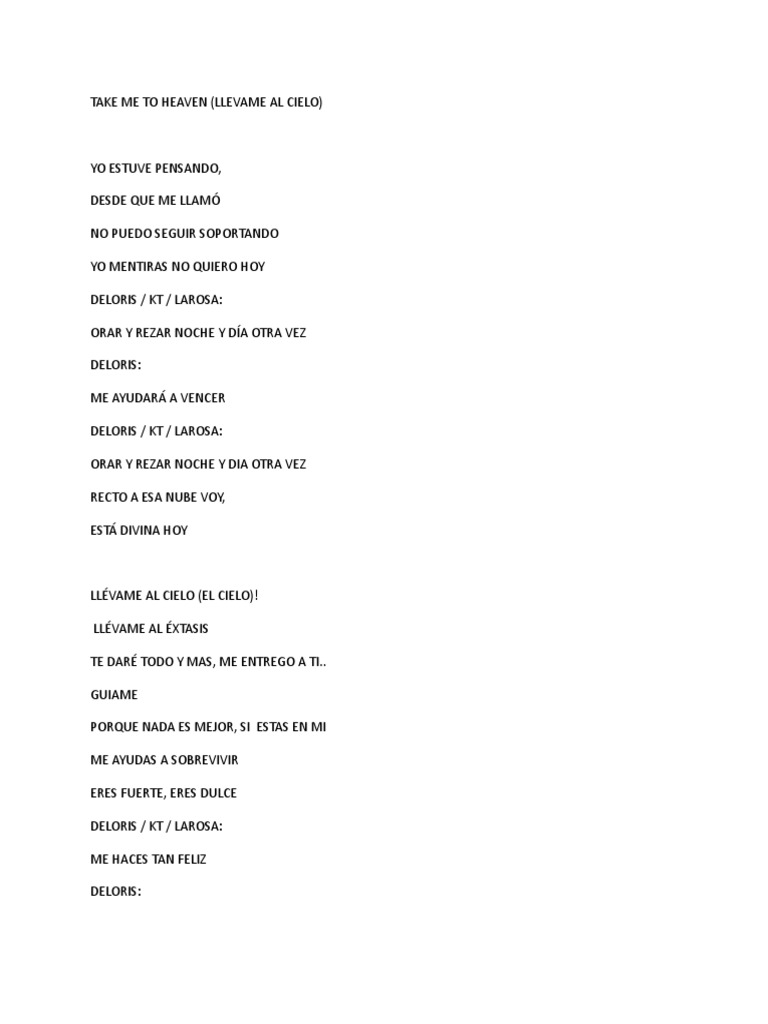 Llévame al cielo Letra y significado PDF