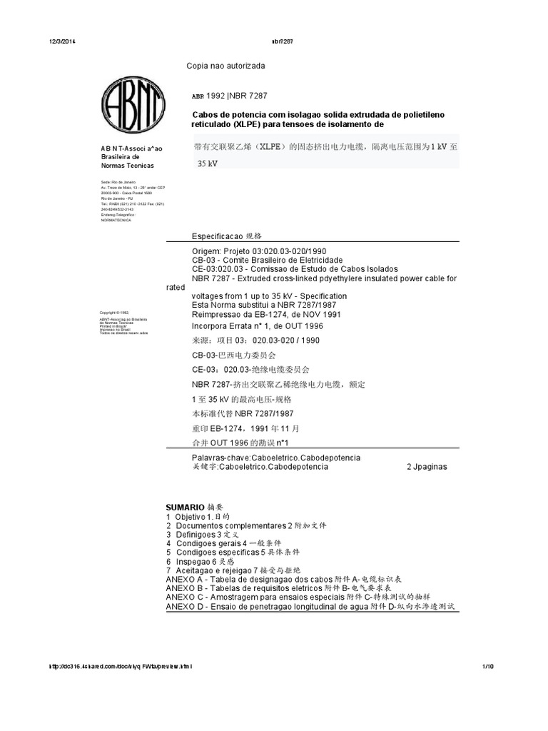 NBR 7287 | PDF | Eletricidade | Quantidades físicas