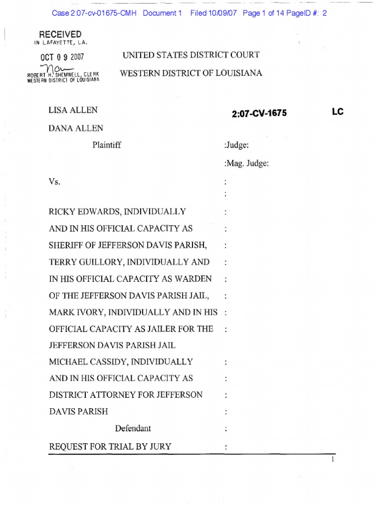 Lisa Allen Sexual Assault Lawsuit PDF United States District Court