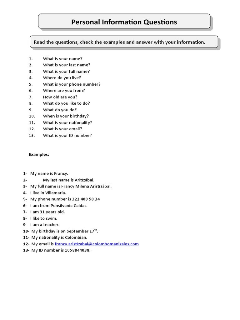 Personal Information Questionnaire | PDF | Wellness