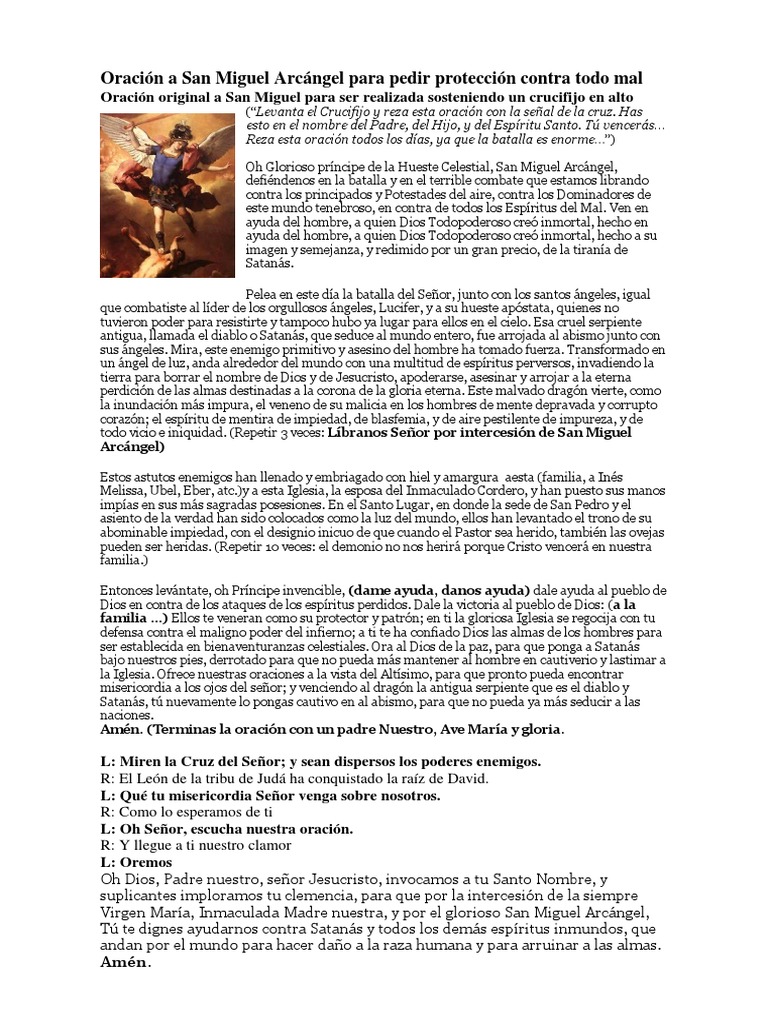 Oración A San Miguel Arcángel para Pedir Protección Contra Todo Mal PDF ...
