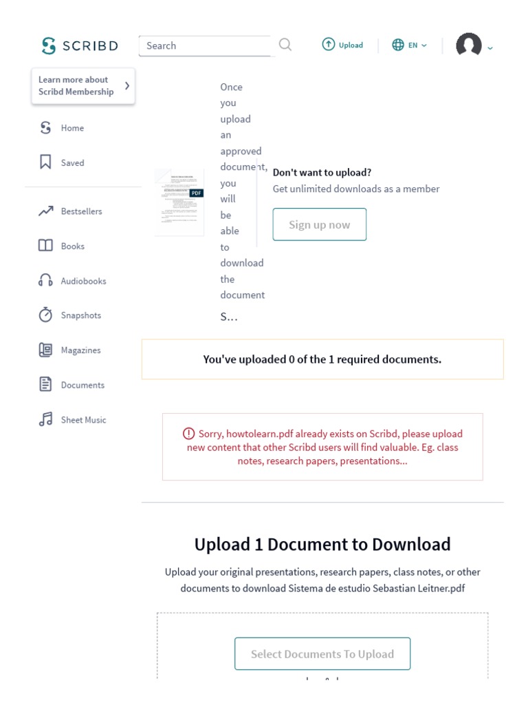 Upload 1 Document To Download: Search | PDF | Scribd | World Wide Web