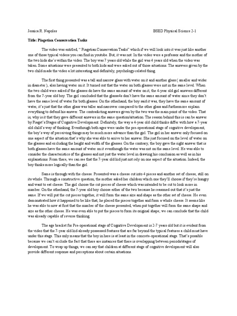 Piagetian Conservation Tasks | PDF | Neuropsychology | Mental Processes