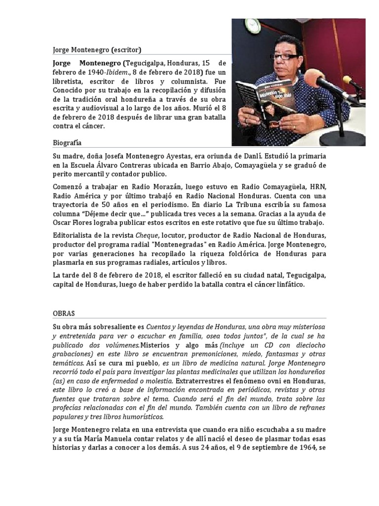 BIOGRAFIA DE Montenegro PDF Honduras