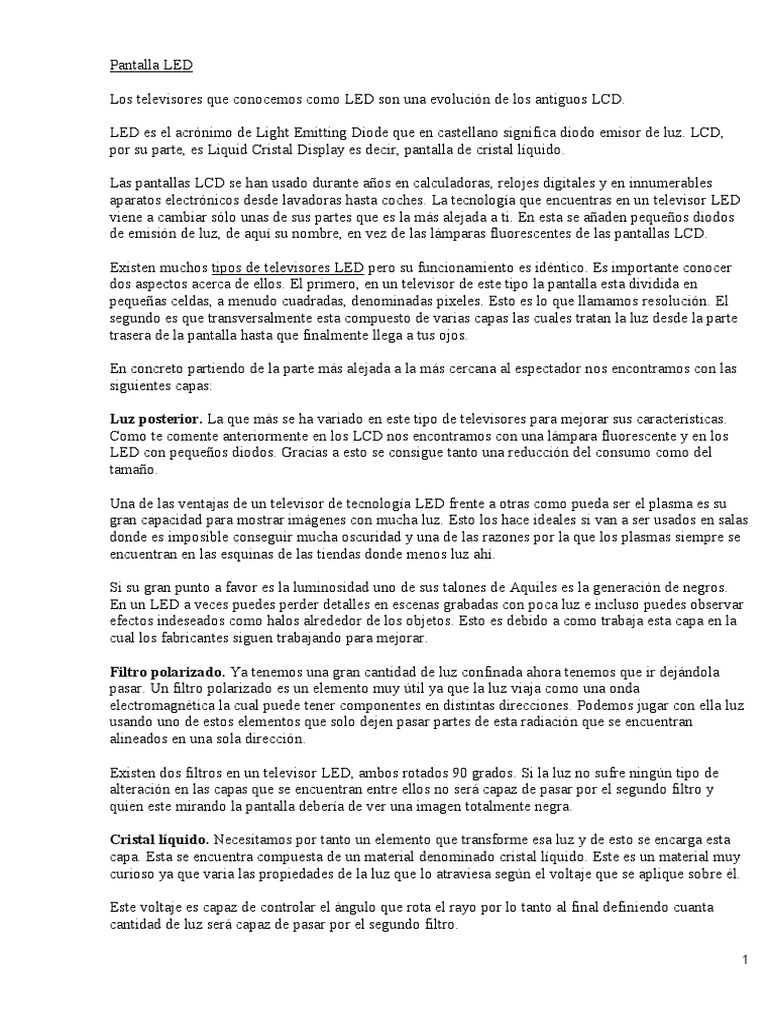 Tipos de Pantallas: LED, LCD y Más | PDF | Oled | Diodo emisor de luz