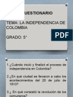 Independencia de Colombia Cuestionario