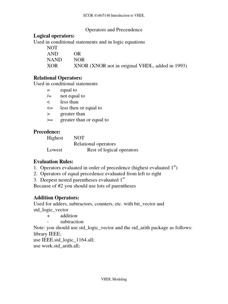VHDL Logical Operators Overview | PDF