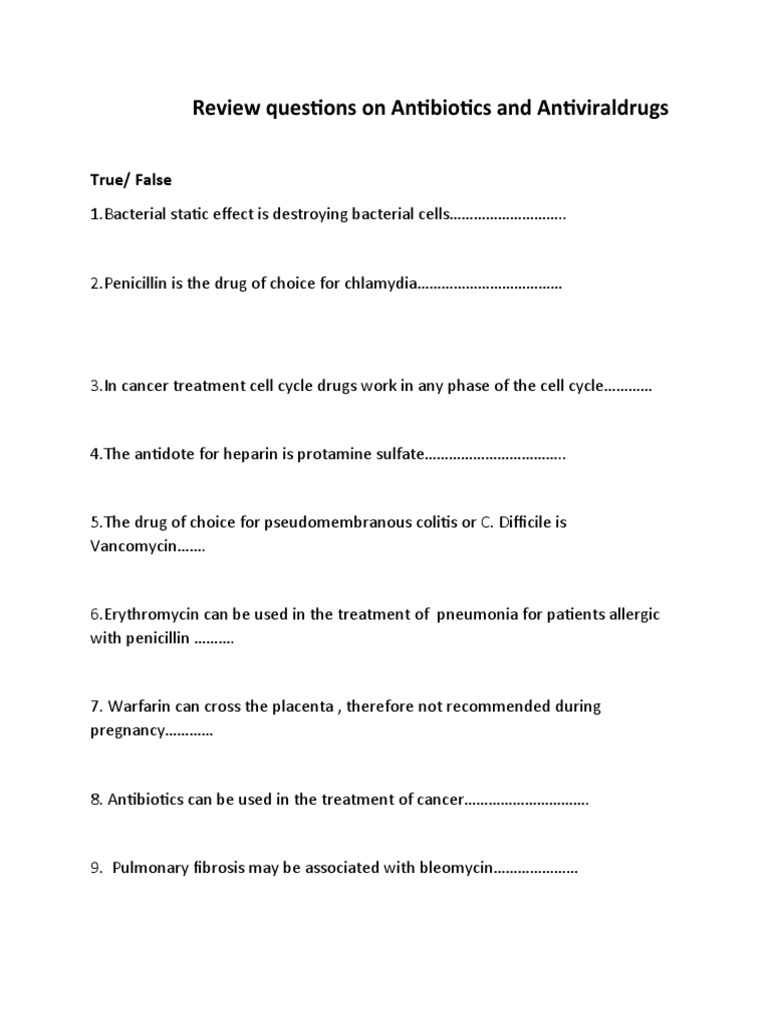 Review Questions On Antiviral and Antibiotic PDF Chemotherapy