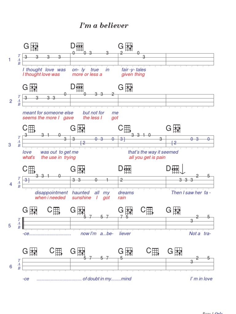 Ukulele Music Tabs "I'm A Believer" Leisure Entertainment (General)