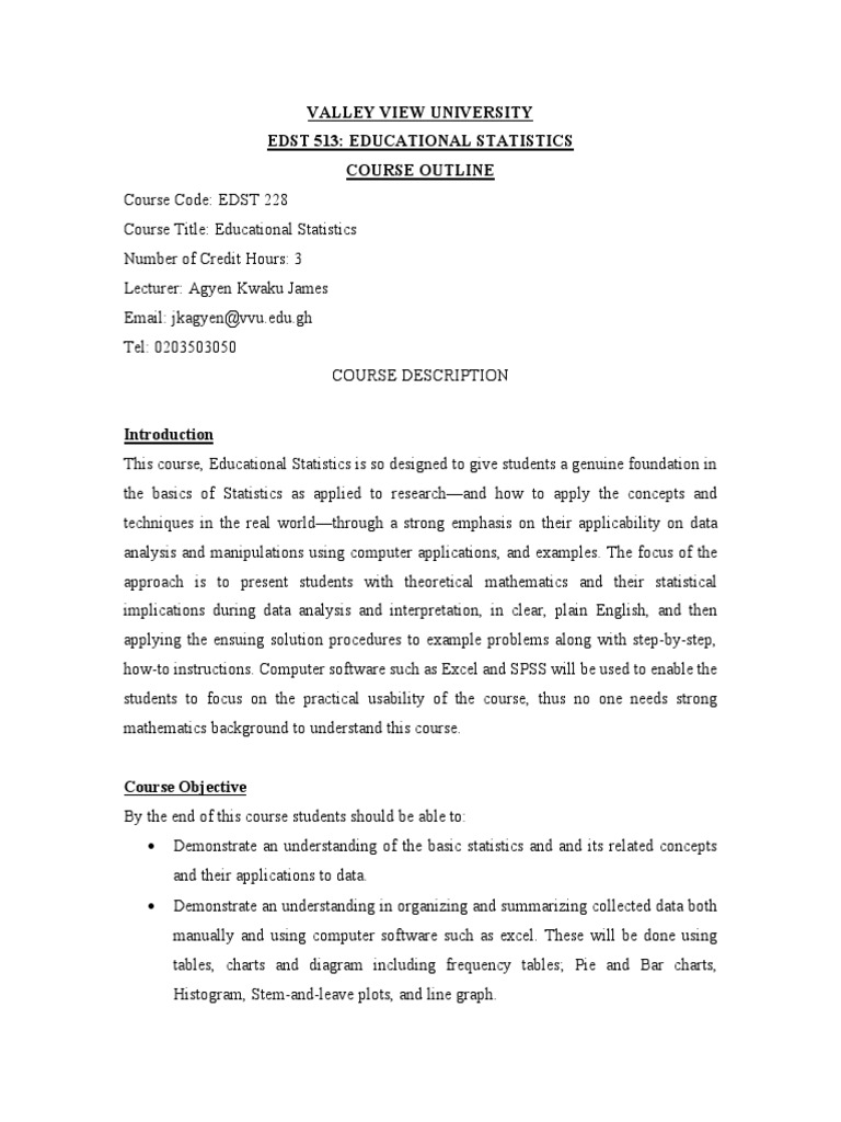 Educational Statistics Course Overview | PDF | Coefficient Of Variation ...