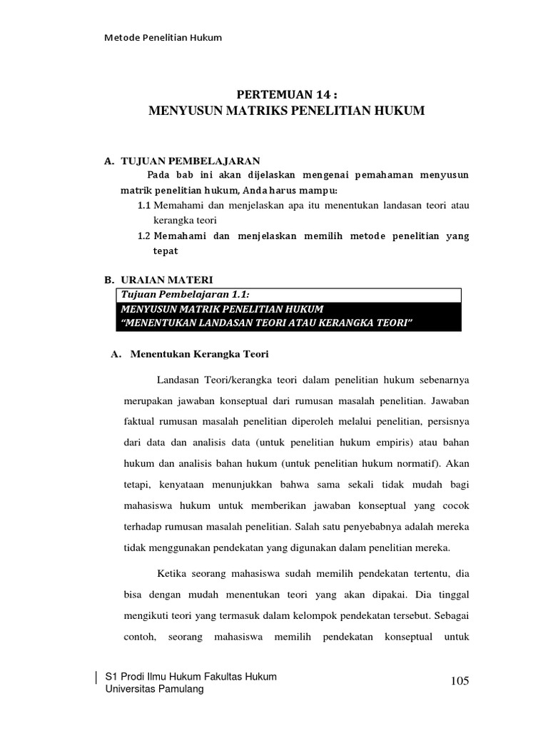 Pertemuan 14 Menyusun Matriks Penelitian Hukum A Tujuan Pembelajaran