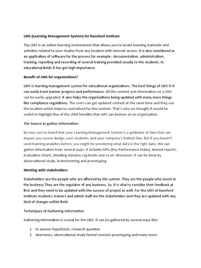 LMS (Learning Management System) For Ransford Institute | PDF | Data ...
