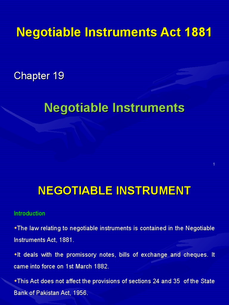 Overview of Negotiable Instruments Act | PDF | Cheque | Promissory Note