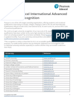 Pearson Edexcel International Advanced Level (IAL) Recognition