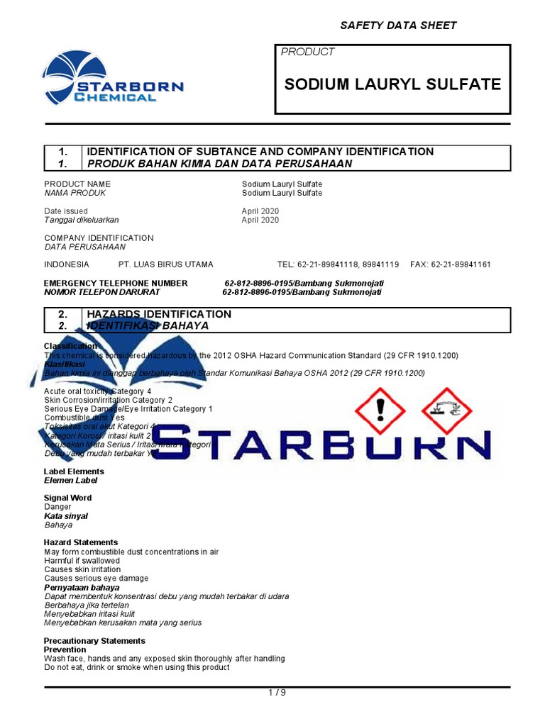 Sodium Lauryl Sulfat SDS Bilingual PDF Personal Protective