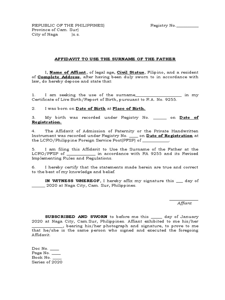 Affidavit to Use Father's Surname | PDF