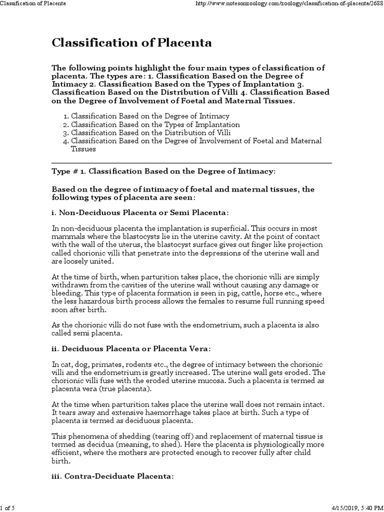 Types and Classification of Placenta | PDF | Implantation (Human Embryo ...