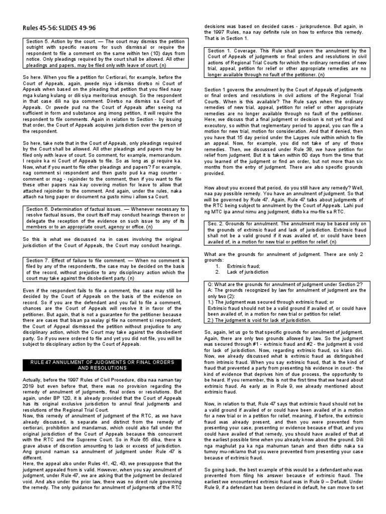 Rules 45-56: SLIDES 49-96: Rule 47 Annulment of Judgments or Final ...