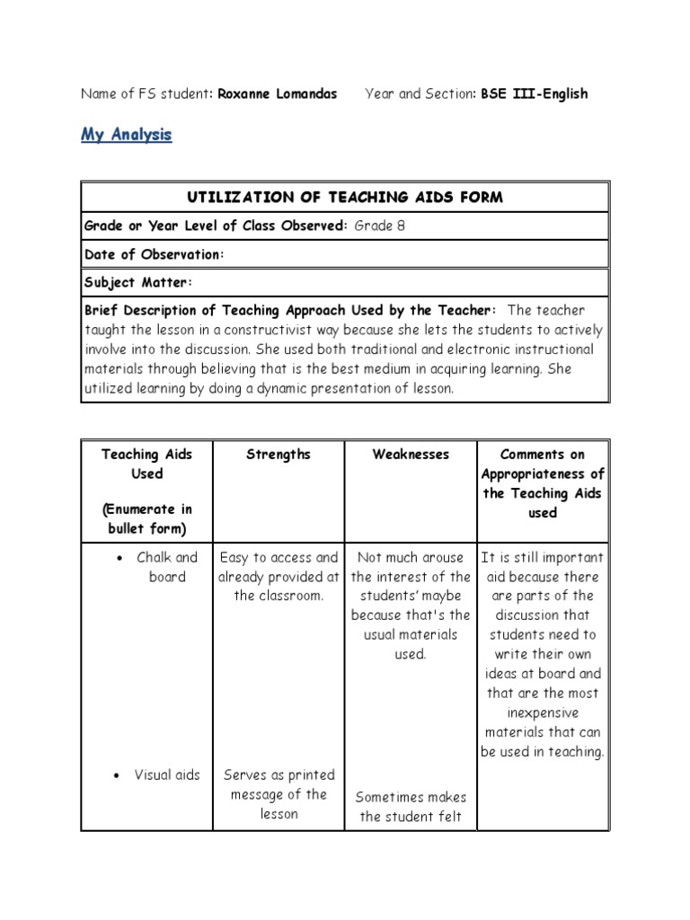 An Analysis of the Effective Use of Traditional and Modern Teaching Aids in a Grade 8 Classroom
