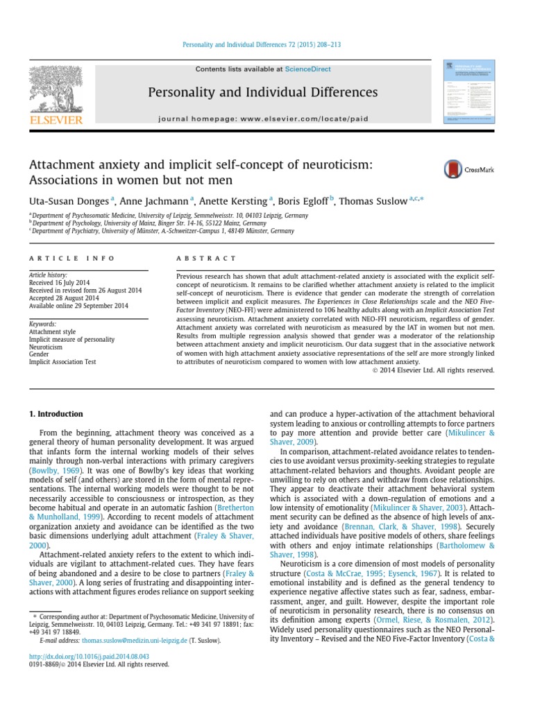 Gender Differences in Attachment Anxiety and Neuroticism | PDF ...