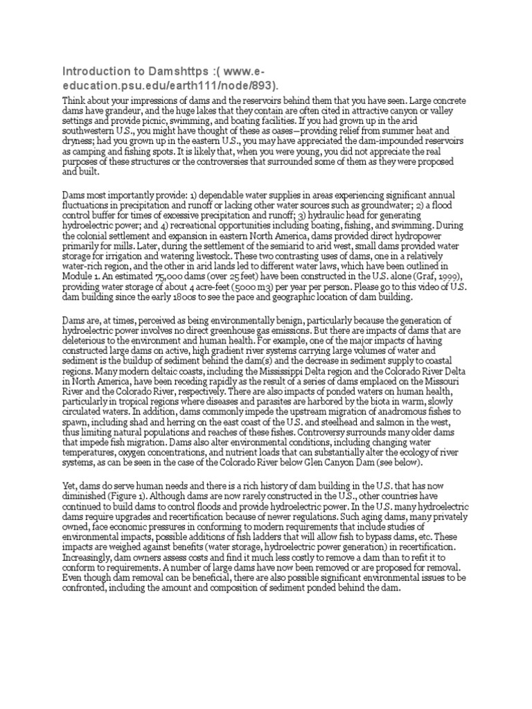 Benefits and Impacts of Dams | PDF | Dam | River