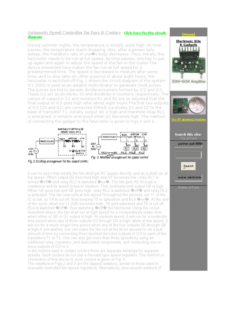 Automatic Speed Controller For Fans Circuit Diagram