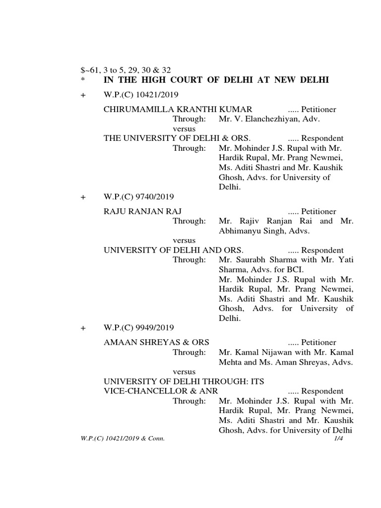In The High Court of Delhi at New Delhi W.P. (C) 10421/2019 & Conn. 1/4 PDF Public Law