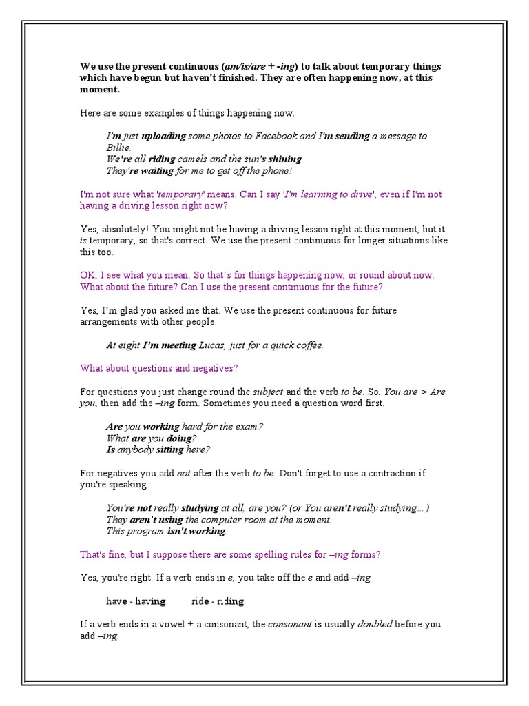 The Present Continuous | PDF | Stress (Linguistics) | Syllable