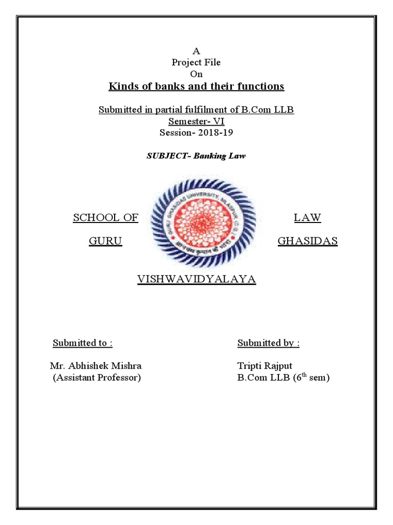 Kinds Of Banks And Their Functions School Of LAW Guru Ghasidas PDF