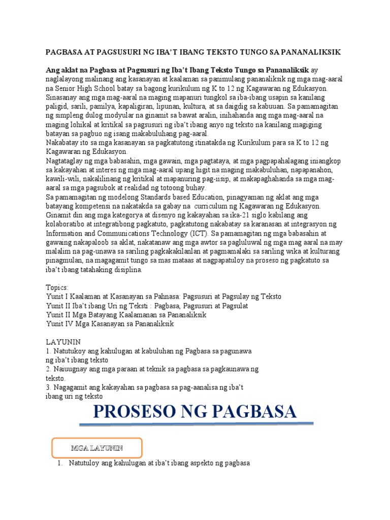 Pagbasa At Pagsusuri Ng Iba Modyul Pdf